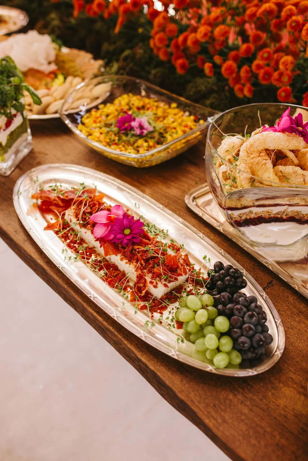A buffet table prepared for a group meal