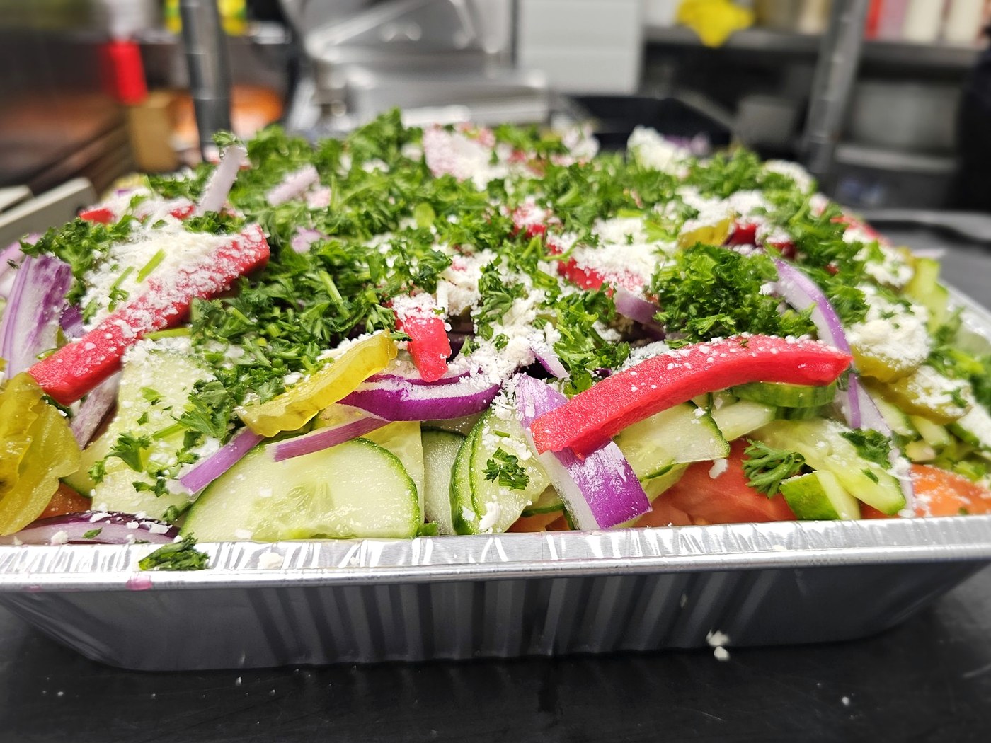 Greek salad catering tray